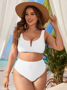 Swim Vcay Summer Beach Plus Size Plain Wireless Bra Bikini Set
