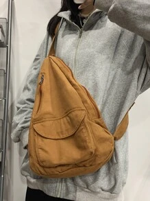 Medium Sling Bag Pocket Front Minimalist - Brown - View 1