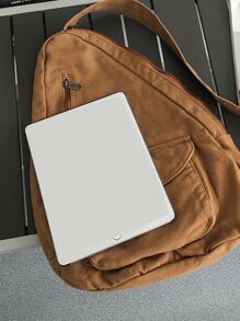 Medium Sling Bag Pocket Front Minimalist - Brown - View 4