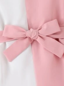 SHEIN 女孩雙色翻蓋細節泡泡袖腰帶襯衫洋裝 - 彩色 - 查看 4