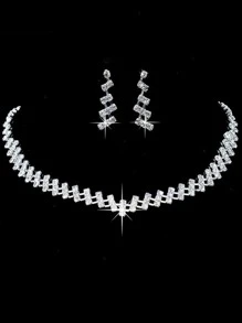 銀幾何項鍊帶耳環 - 銀色 - 查看 6