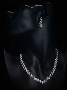 銀幾何項鍊帶耳環 - 銀色 - 查看 4