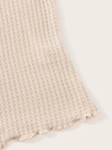 SHEIN Privé 木耳邊華夫格編織T恤 - 杏色 - 查看 4