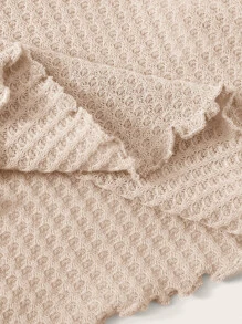 SHEIN Privé 木耳邊華夫格編織T恤 - 杏色 - 查看 5