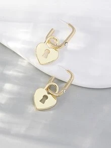 Heart Drop Earrings - Gold - View 1