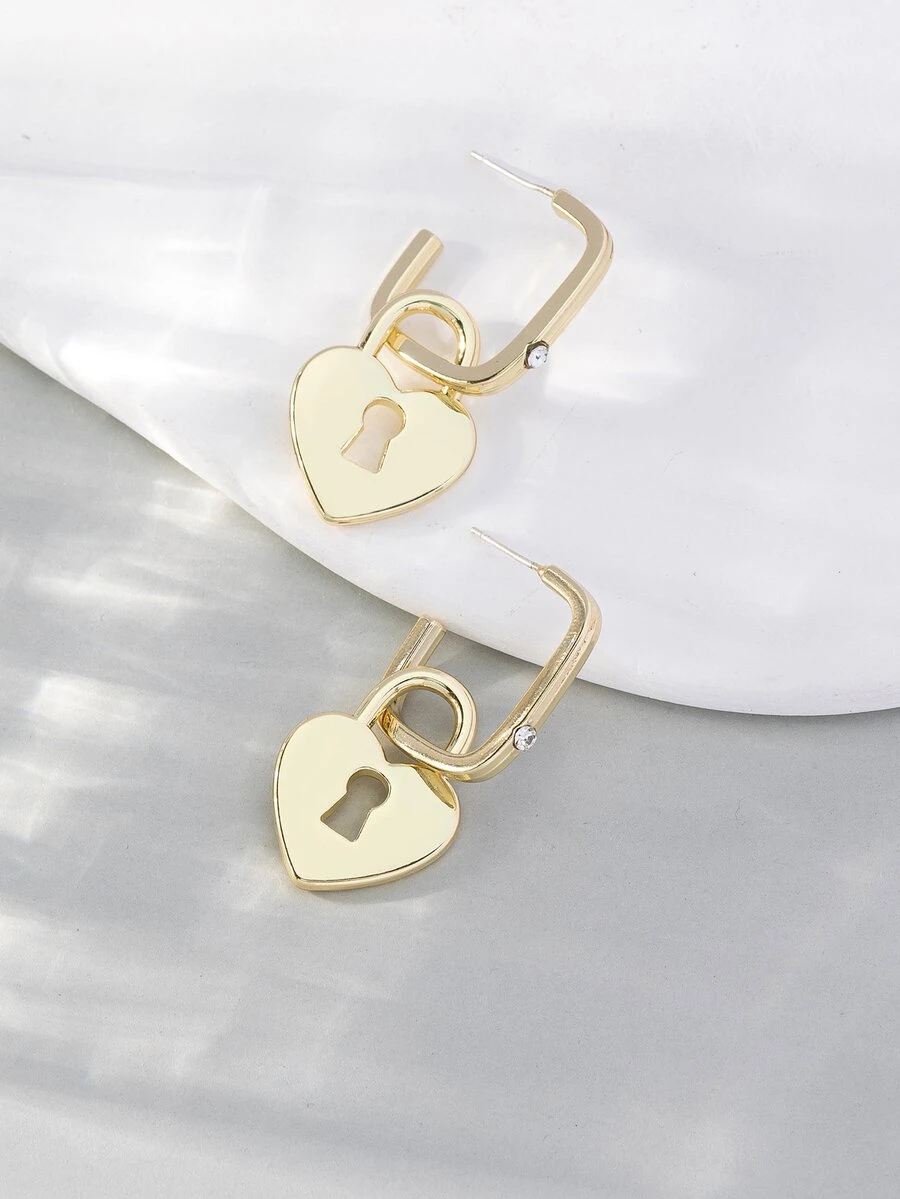Heart Drop Earrings - Gold - View 1