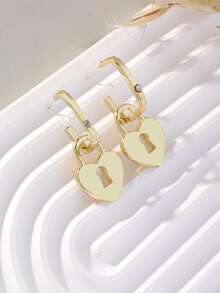 Heart Drop Earrings - Gold - View 2
