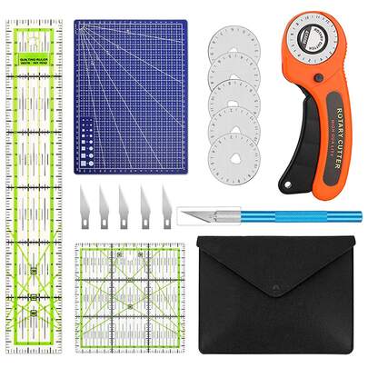 Sewing Rotary Cutter Kit 45mm Rotary Cutter With 5 Blades & Simple Plastic Cutting Mat & Patchwork Ruler & Precision Knife For Sewing Quilting Crafts