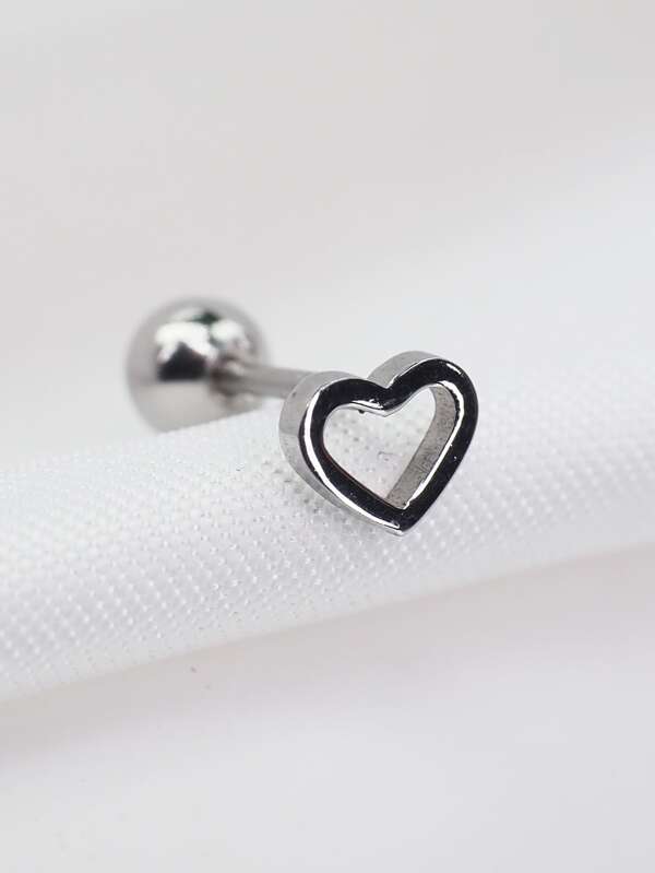 1pc Stainless Steel Hollow Out Heart Shaped Simple & Fashionable Ladies' Ear Stud For Everyday Wear, Multiple Colors Available