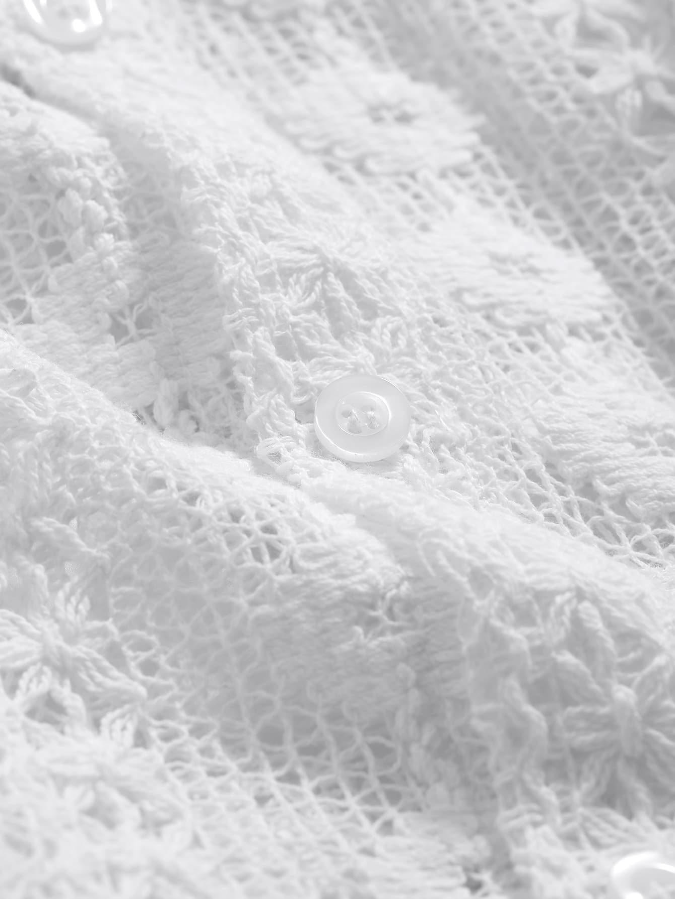 DAZY 纯色纽扣前开衬衫透明长袖上衣 - 白色 - 查看 3