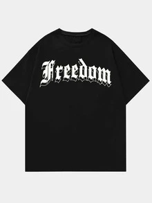 ROMWE MEN Guys Floral & Slogan Graphic Drop Shoulder Tee - Black - View 2