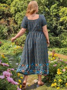 SHEIN VCAY Vestido con estampado floral de cuello cuadrado de muslo con abertura - Multicolor - Ver 2