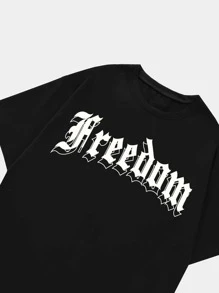 ROMWE MEN Guys Floral & Slogan Graphic Drop Shoulder Tee - Black - View 3