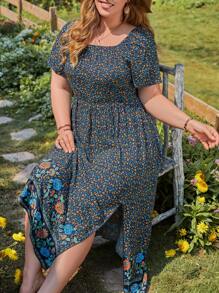 SHEIN VCAY Vestido con estampado floral de cuello cuadrado de muslo con abertura - Multicolor - Ver 7