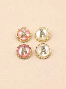 4pcs/set Zinc Alloy Button, Rhinestone Letter Decor DIY Button For Sewing - Multicolor - View 1