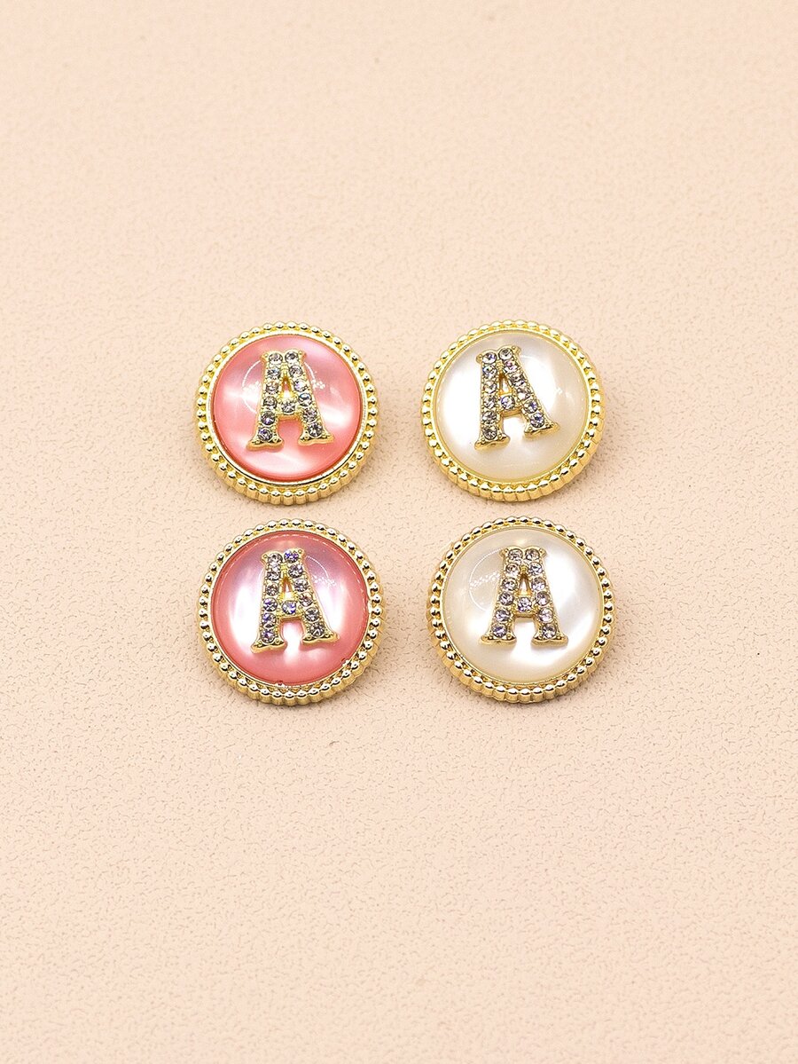 4pcs/set Zinc Alloy Button, Rhinestone Letter Decor DIY Button For Sewing - Multicolor - View 1