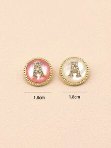 4pcs/set Zinc Alloy Button, Rhinestone Letter Decor DIY Button For Sewing - Multicolor - View 2