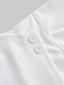 SHEIN MOD 素色前紐扣裙裤 - 白色 - 查看 3