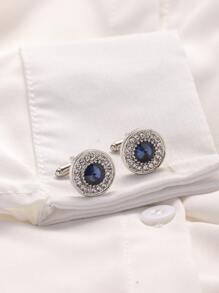 時尚流行2入組/套男士水鑽裝飾袖扣合金適合珠寶禮物和時尚外觀 - 銀色 - 查看 1