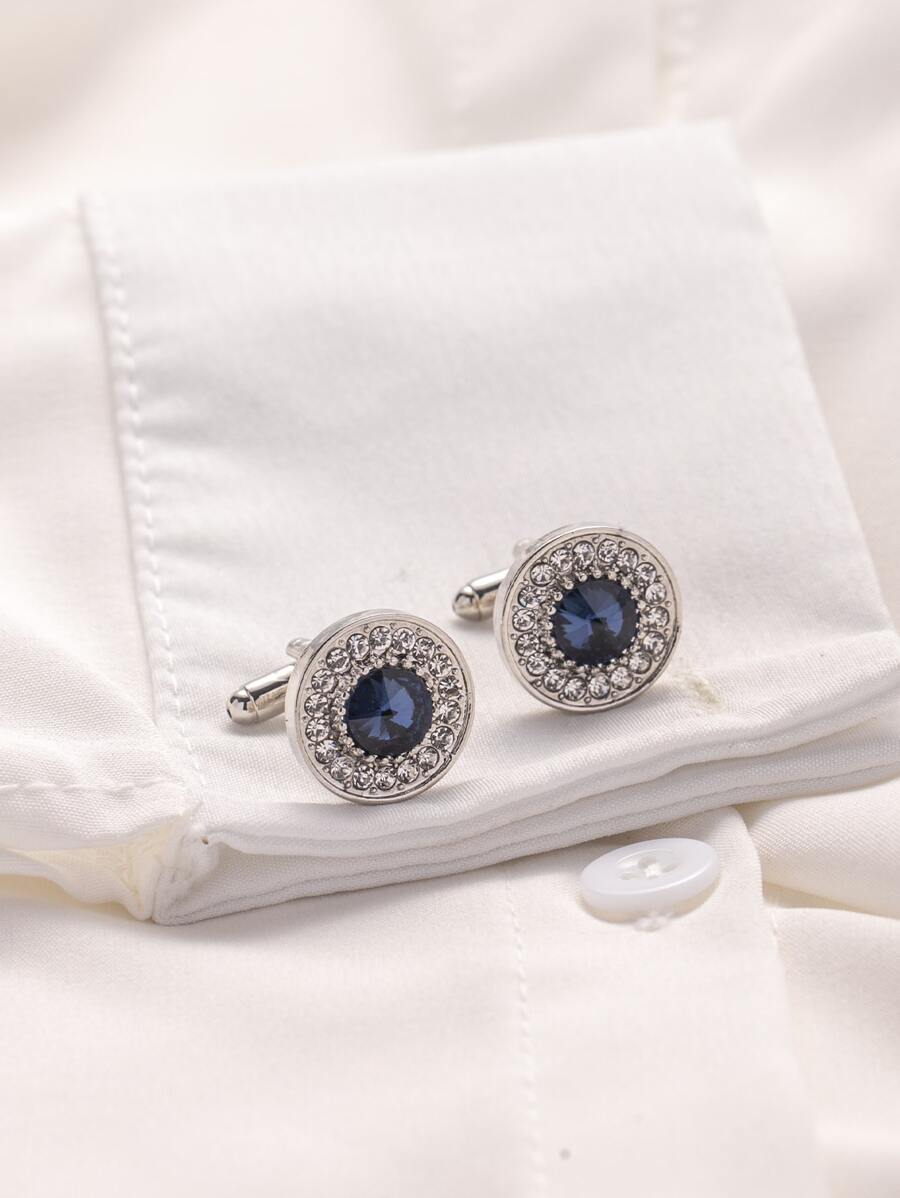 時尚流行2入組/套男士水鑽裝飾袖扣合金適合珠寶禮物和時尚外觀 - 銀色 - 查看 1