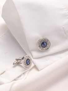 時尚流行2入組/套男士水鑽裝飾袖扣合金適合珠寶禮物和時尚外觀 - 銀色 - 查看 2