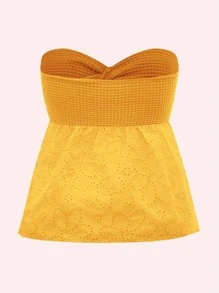 Soleia 前扭結鏤空網眼刺繡抹胸上衣 - 黃色 - 查看 2