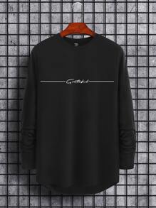 Manfinity Homme Men Letter Graphic Tee, Fall, Long Sleeve Top - Black - View 3