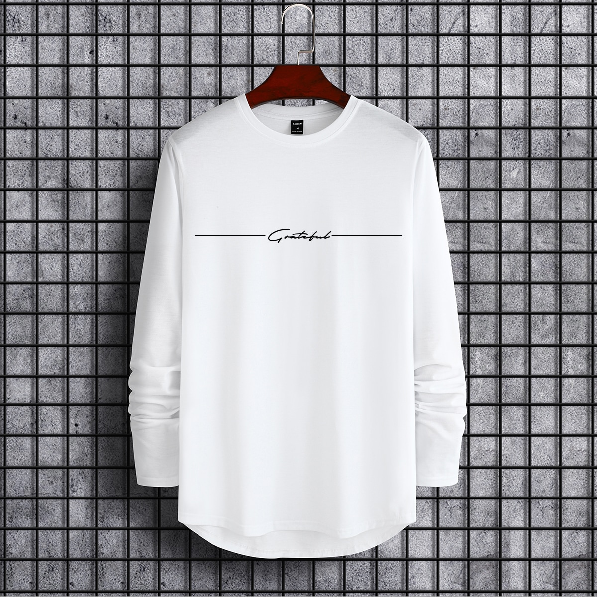 Camiseta gráfica con letras para hombre, manga larga, otoño
