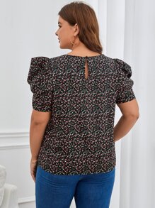 SHEIN Clasi Áo sơ mi Plus Size Nút Họa tiết hoa Boho - màu đen - Xem 2