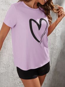 SHEIN LUNE 愛心圖案T恤和短褲 - 紫丁香色 - 查看 5