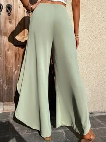 Breezaya Tie Front Wrap Hem Wide Leg Pants - Mint Green - View 2