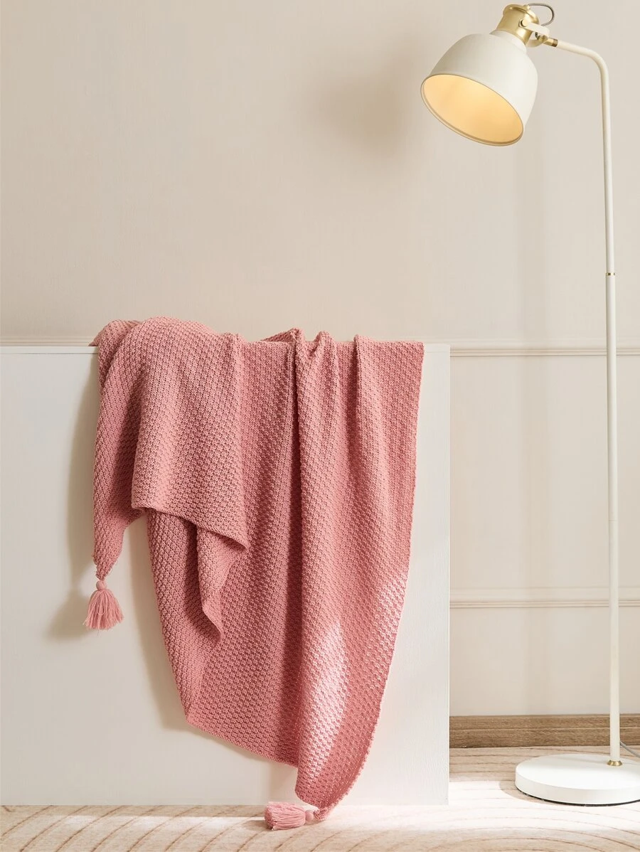 1 Đồng Màu Ném Chăn, Tối Giản Vải Dệt Kim Tua Rua Trang Trí Ném Chăn Cho Ghế Dài Và Giường - Hồng - Xem 1