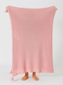 1 Đồng Màu Ném Chăn, Tối Giản Vải Dệt Kim Tua Rua Trang Trí Ném Chăn Cho Ghế Dài Và Giường - Hồng - Xem 4