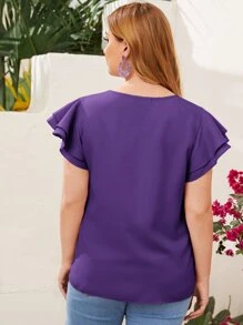 SHEIN Clasi 大碼鎖眼領蝴蝶袖襯衫 - 紫羅蘭色 - 查看 2