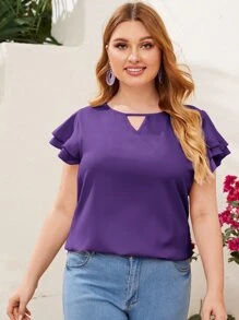 SHEIN Clasi 大碼鎖眼領蝴蝶袖襯衫 - 紫羅蘭色 - 查看 4