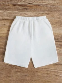 SHEIN Boys Cartoon & Letter Graphic Drawstring Waist Shorts - White - View 2