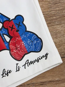 SHEIN Boys Cartoon & Letter Graphic Drawstring Waist Shorts - White - View 3