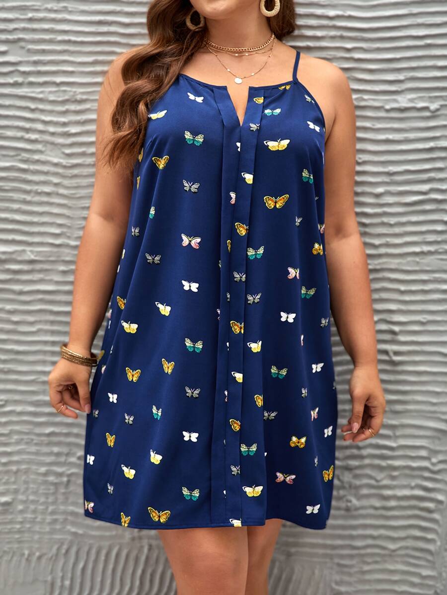 SHEIN LUNE Đầm Plus Size Loại bướm Tất cả trên in Giải trí - Màu xanh hải quân - Xem 1