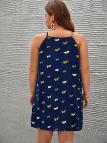 SHEIN LUNE Đầm Plus Size Loại bướm Tất cả trên in Giải trí - Màu xanh hải quân - Xem 2