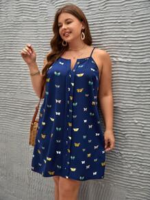 SHEIN LUNE Đầm Plus Size Loại bướm Tất cả trên in Giải trí - Màu xanh hải quân - Xem 3