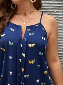 SHEIN LUNE Đầm Plus Size Loại bướm Tất cả trên in Giải trí - Màu xanh hải quân - Xem 4