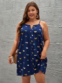 SHEIN LUNE Đầm Plus Size Loại bướm Tất cả trên in Giải trí - Màu xanh hải quân - Xem 5