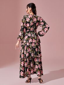 Modelyn 印花燈籠袖層疊下擺洋裝不附腰帶 - 彩色 - 查看 2