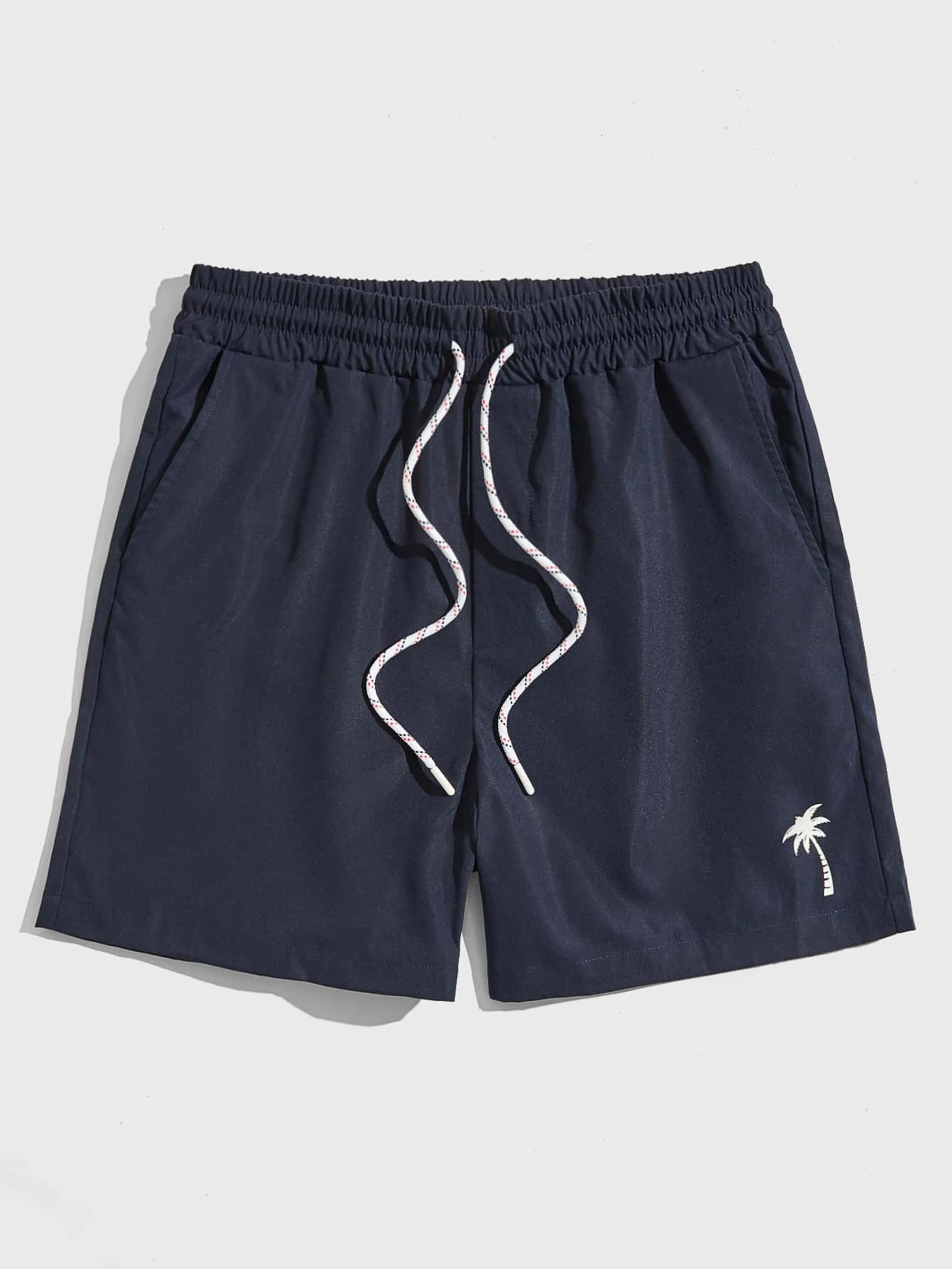 Manfinity VCAY Pantalones Cortos Para Hombres Con Cintura Con Cordón E Impresión De Árbol De Coco - Azul Marino - Ver 1