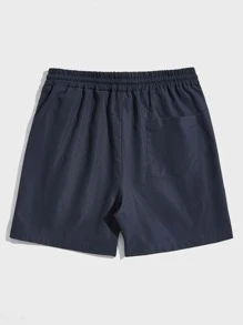 Manfinity VCAY Pantalones Cortos Para Hombres Con Cintura Con Cordón E Impresión De Árbol De Coco - Azul Marino - Ver 2