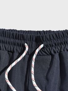 Manfinity VCAY Pantalones Cortos Para Hombres Con Cintura Con Cordón E Impresión De Árbol De Coco - Azul Marino - Ver 4
