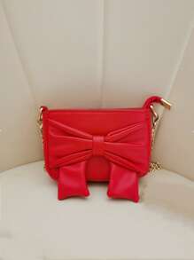 Girls Bow Decor Red Square Bag for Daily - Red - View 1