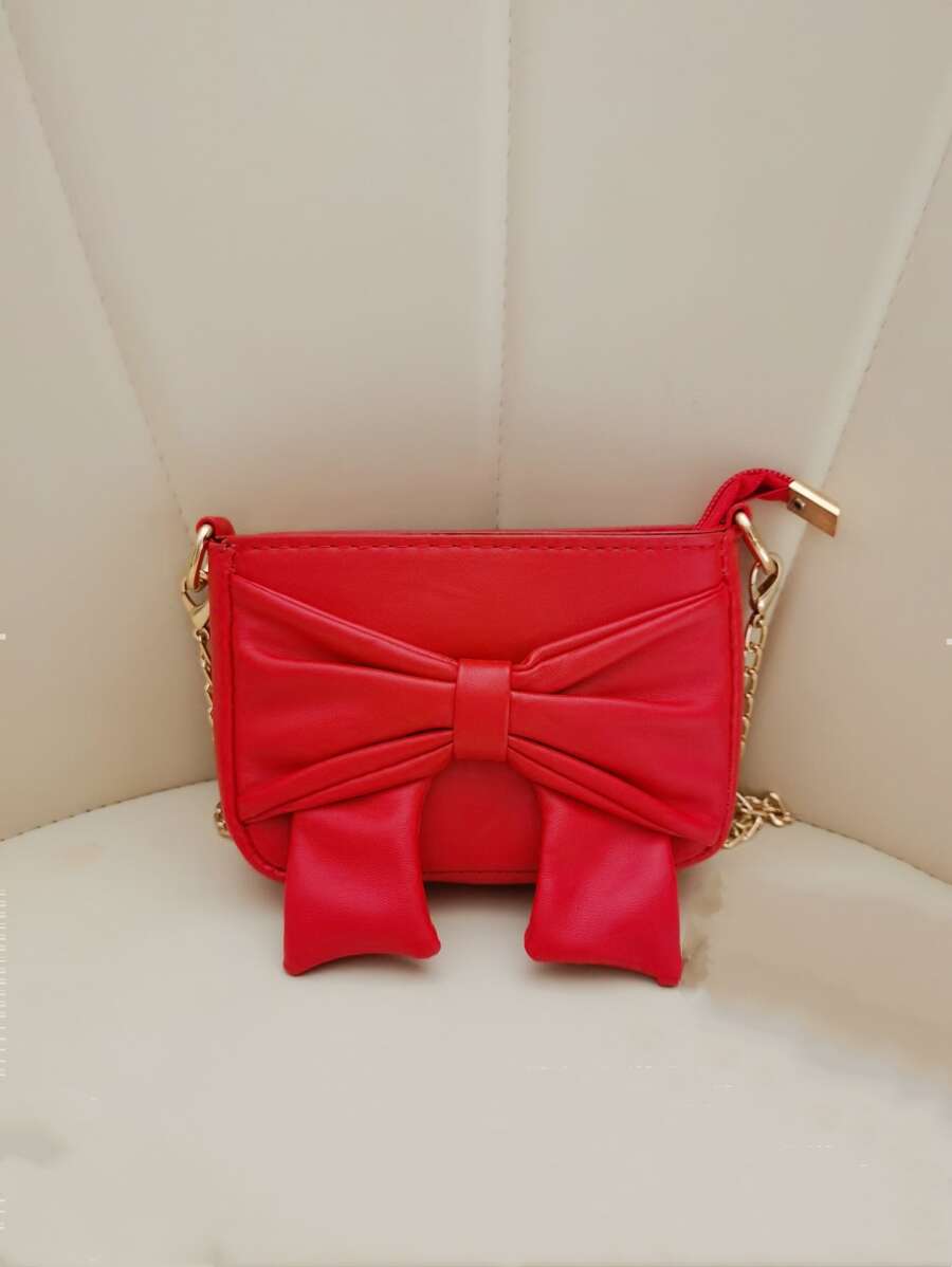 Girls Bow Decor Red Square Bag for Daily - Red - View 1