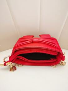 Girls Bow Decor Red Square Bag for Daily - Red - View 3