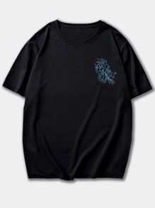 ROMWE MEN Guys Japanese Letter Graphic Tee - Black - View 2